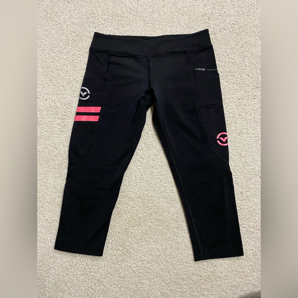 Women’s Virus Compression Tight Leggings, Size Small, Black/Coral